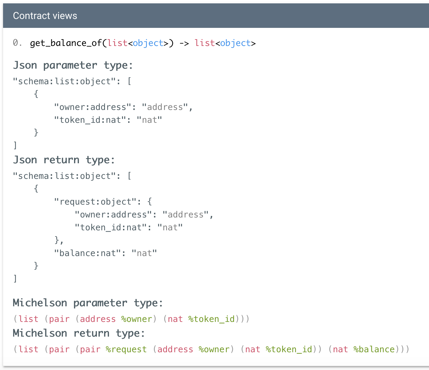 Parameter and return types for the view